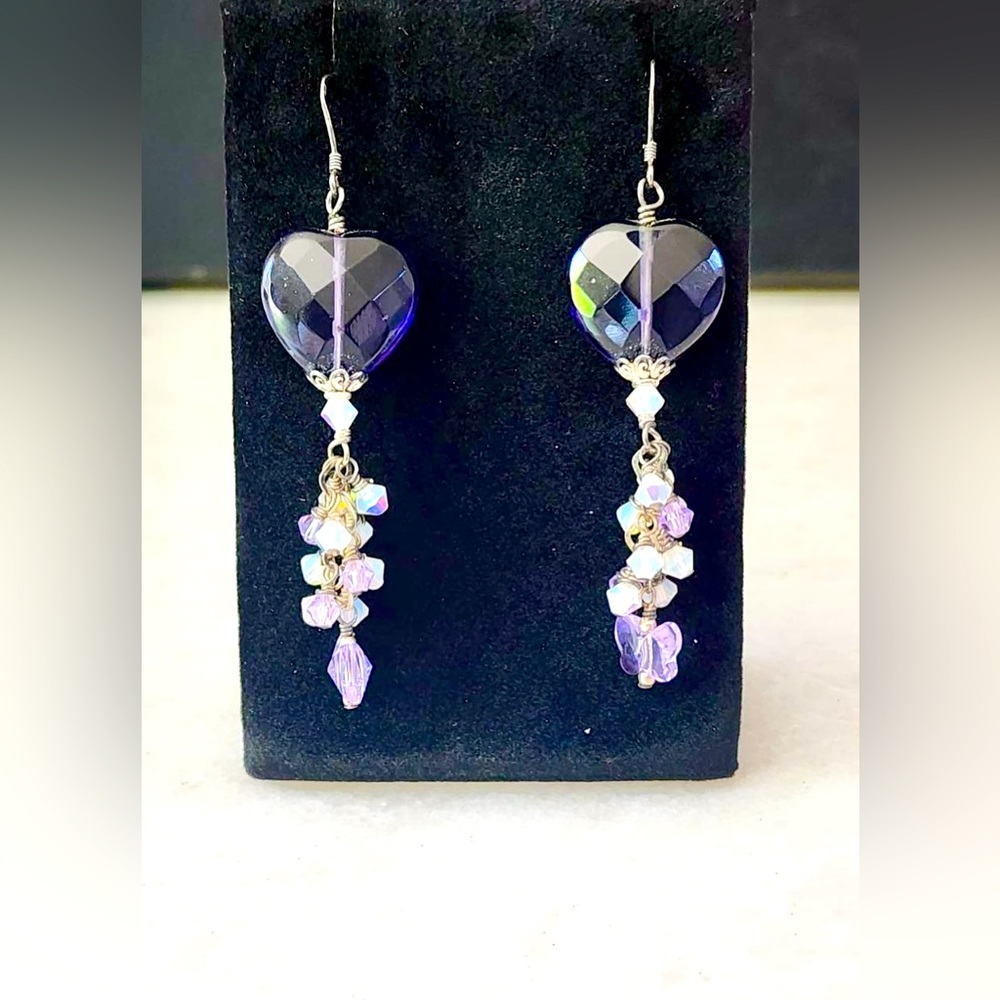 Vintage Purple Glass & Beaded Drop Earrings